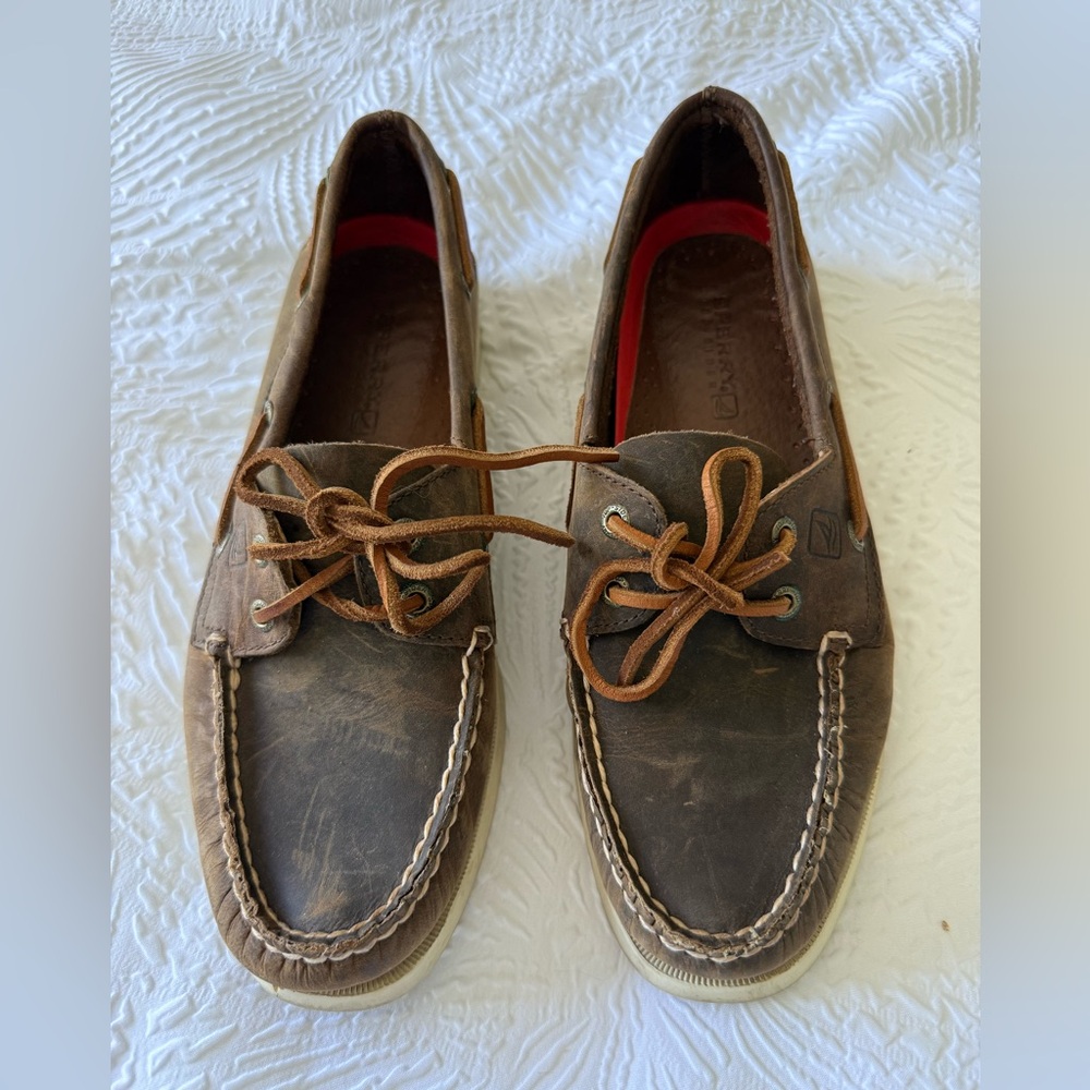 Sperry Brown Leather Loafers with Moccasin Stitching